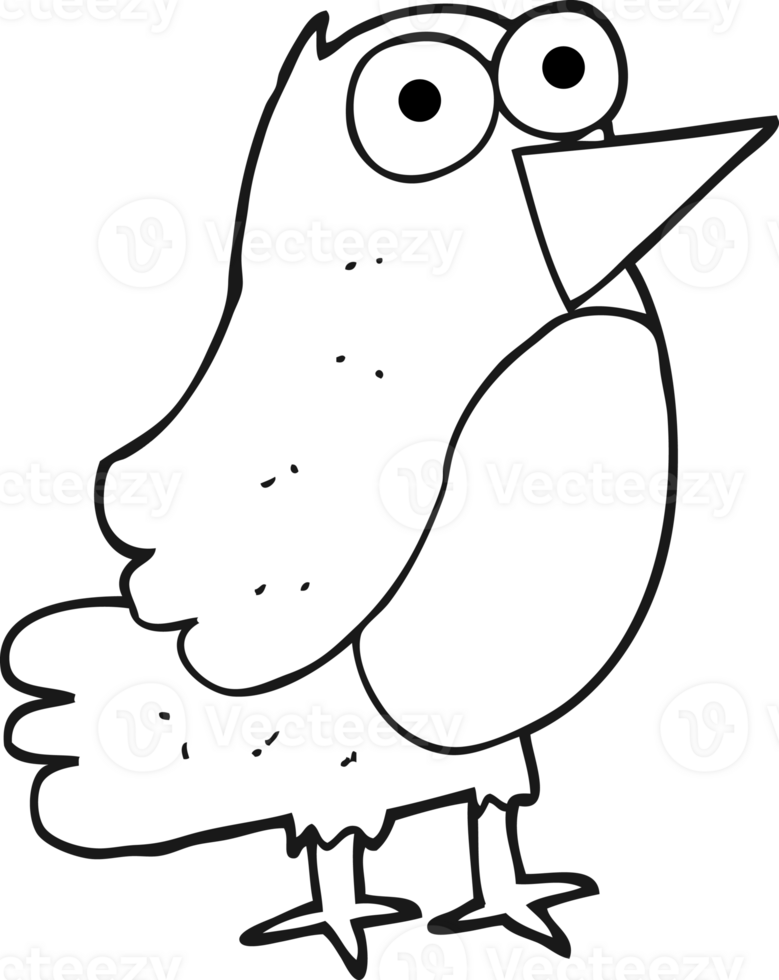 hand drawn black and white cartoon robin png