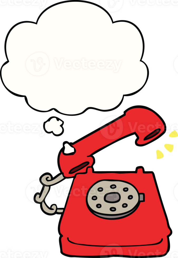 cartoon ringing telephone with thought bubble png