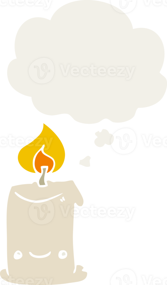 cartoon candle with thought bubble in retro style png