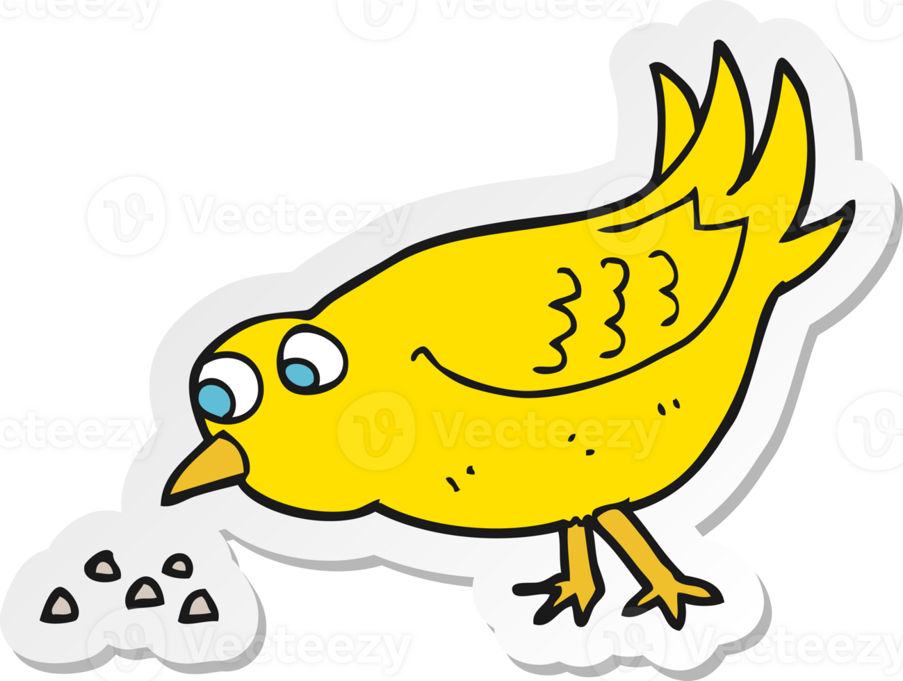 sticker of a cartoon bird pecking seeds png