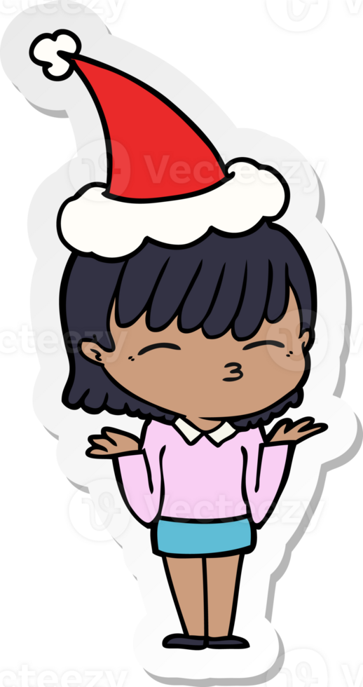 hand drawn sticker cartoon of a woman wearing santa hat png