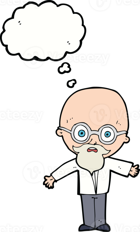 cartoon genius scientist with thought bubble png