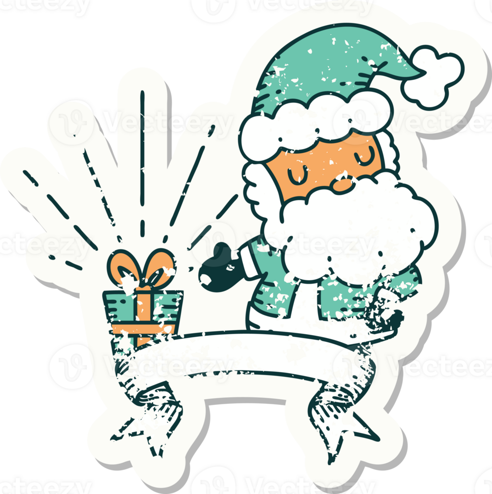 worn old sticker of a tattoo style santa claus christmas character png