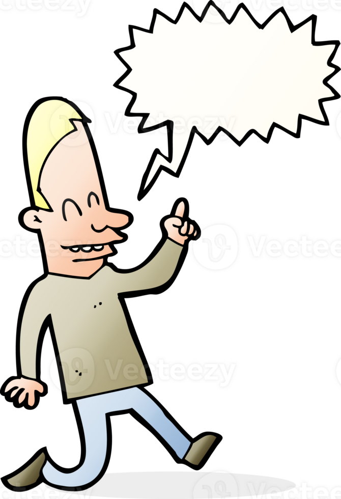 cartoon happy man pointing with speech bubble png