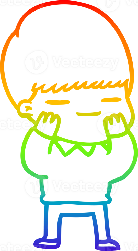 rainbow gradient line drawing of a cartoon smug boy png