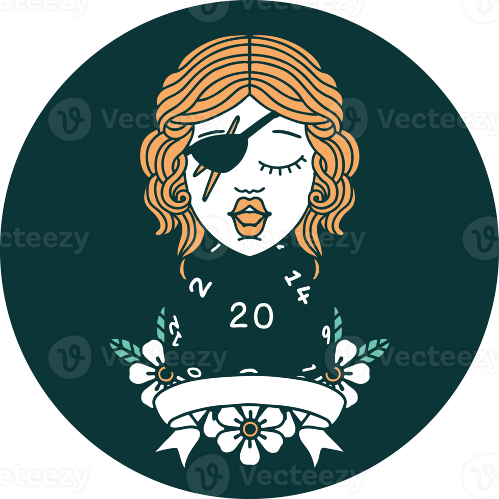 icon of human rogue with natural 20 dice roll png