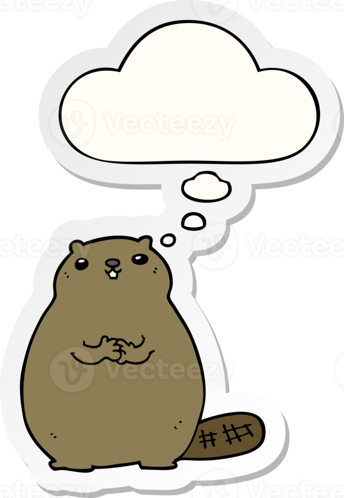 cartoon beaver with thought bubble as a printed sticker png