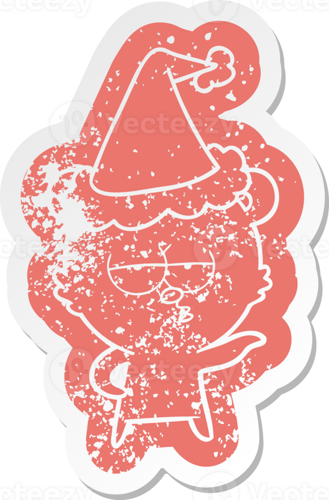 bored polar bear quirky cartoon distressed sticker of a wearing santa hat png