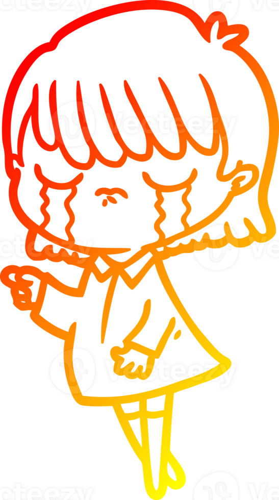 warm gradient line drawing of a cartoon woman crying png