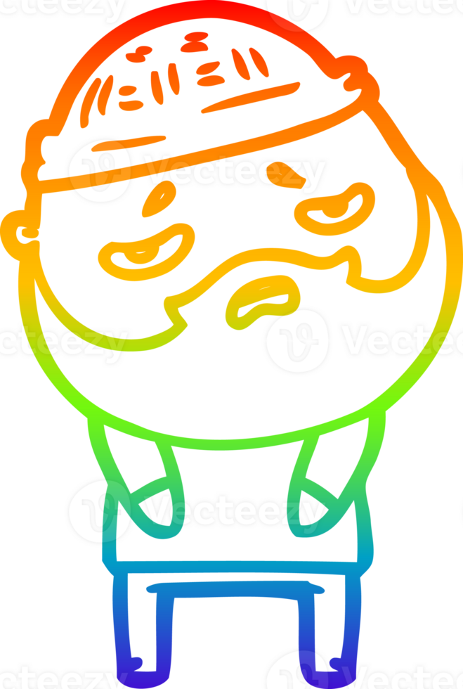 rainbow gradient line drawing of a cartoon worried man with beard png