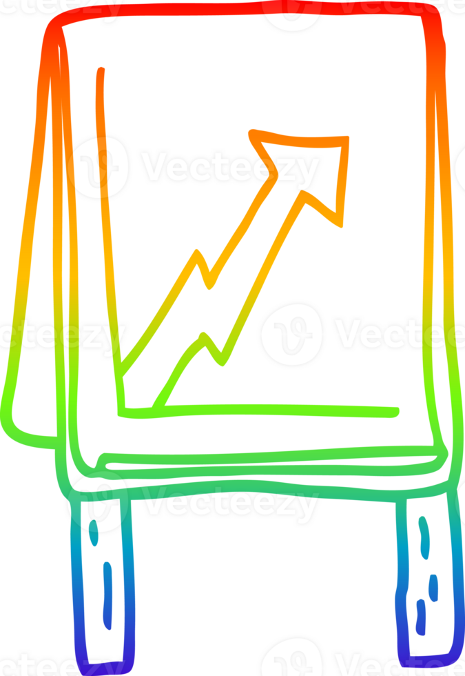 rainbow gradient line drawing of a cartoon business chart with arrow png