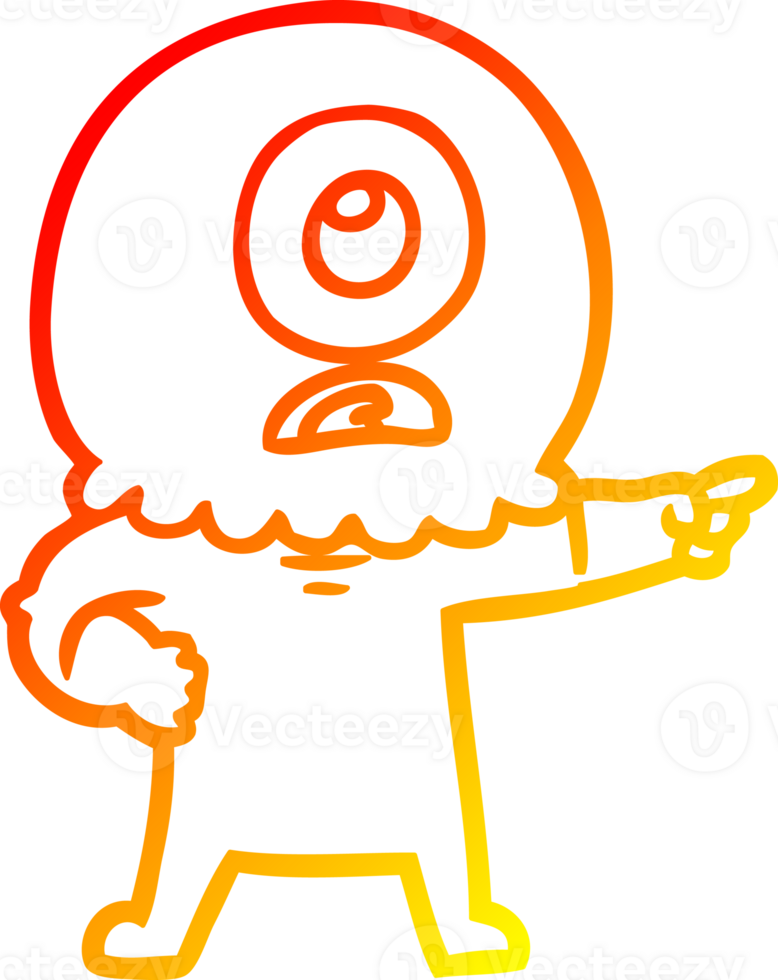 warm gradient line drawing of a cartoon cyclops alien spaceman pointing png
