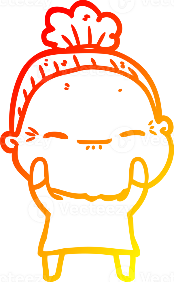 warm gradient line drawing of a cartoon peaceful old woman png