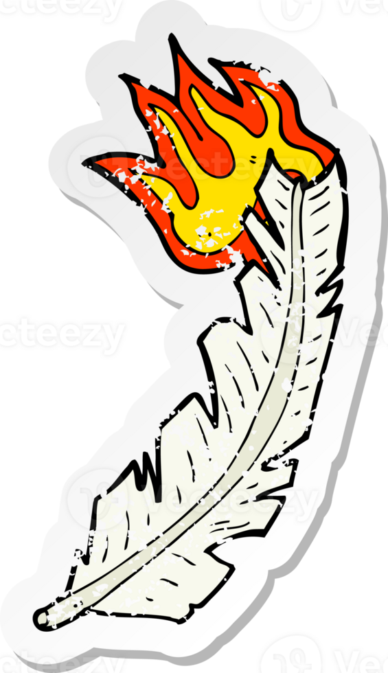 retro distressed sticker of a cartoon burning feather png