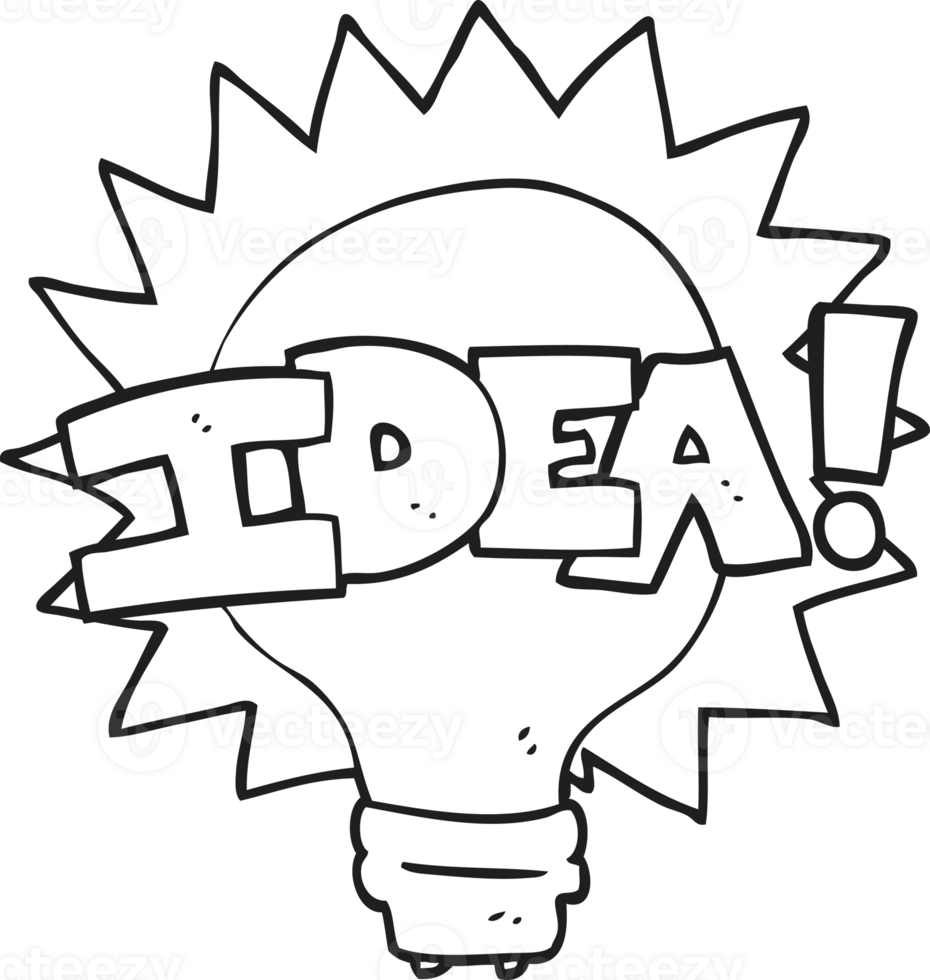 hand drawn black and white cartoon idea light bulb symbol png