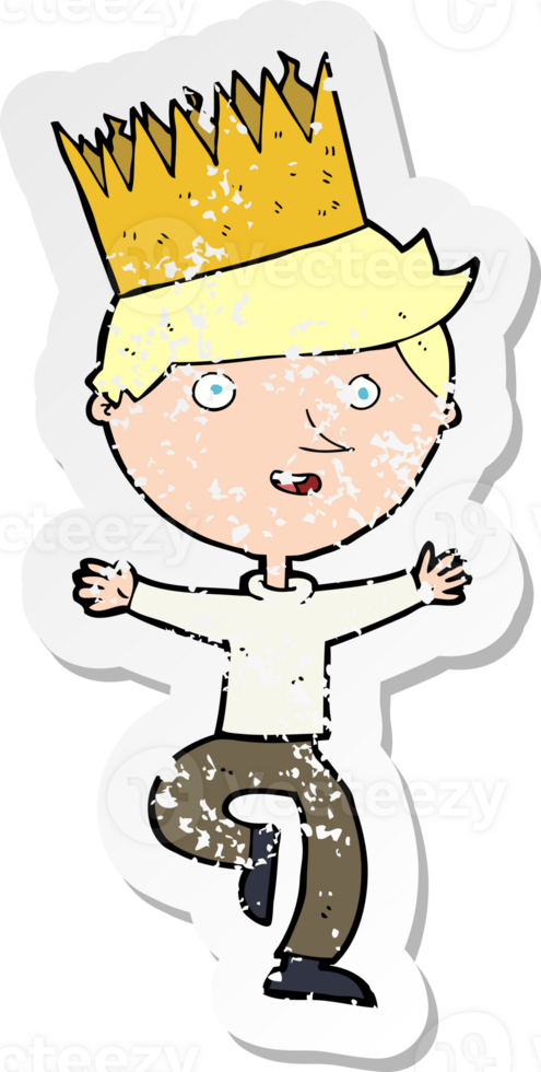 retro distressed sticker of a cartoon person wearing crown png