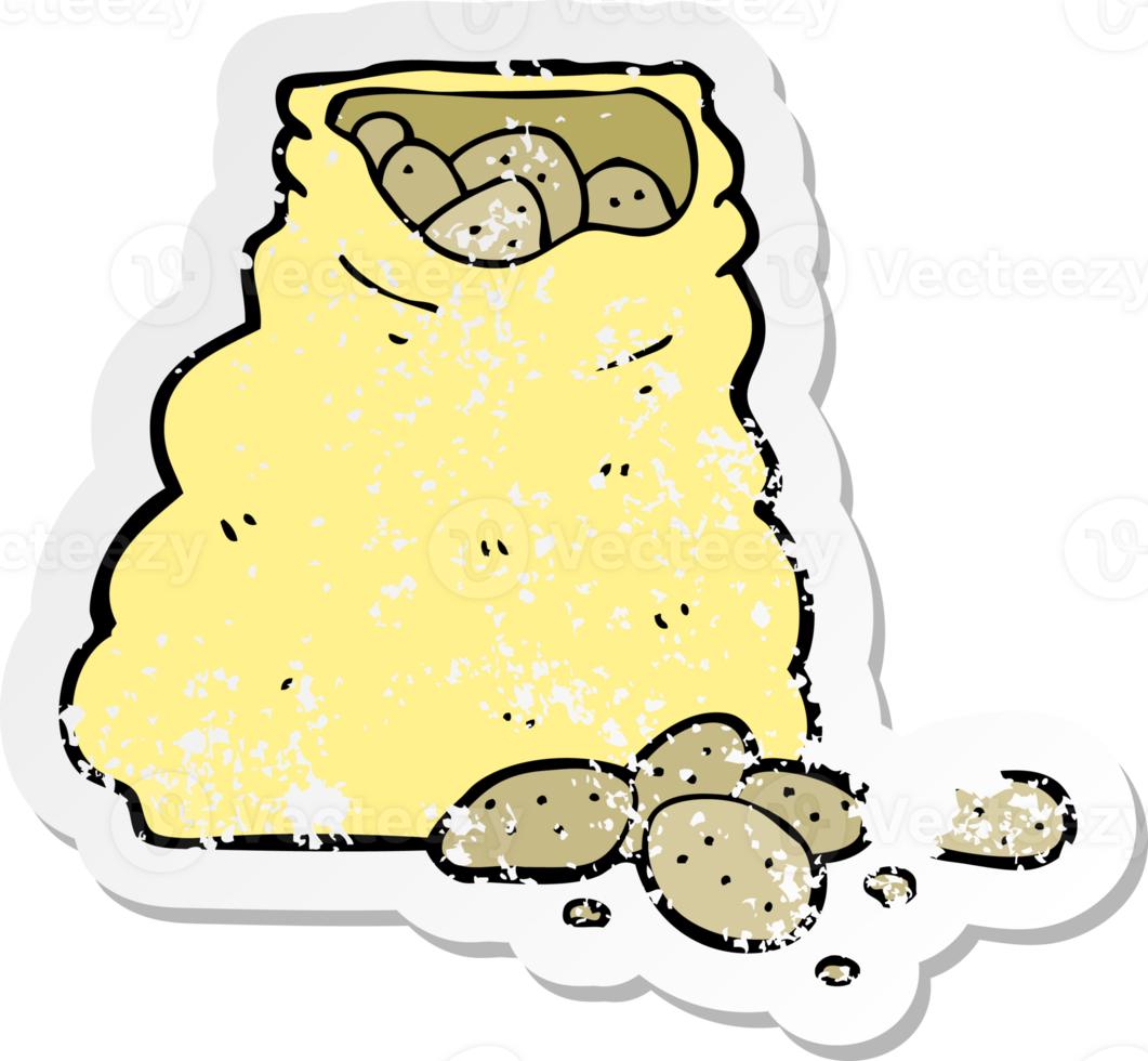 retro distressed sticker of a cartoon sack of potatoes png
