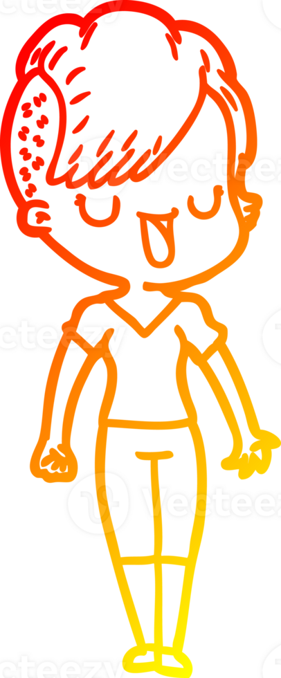 warm gradient line drawing of a cute cartoon girl with hipster haircut png