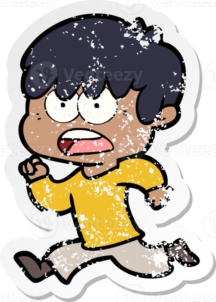 distressed sticker of a worried cartoon boy png