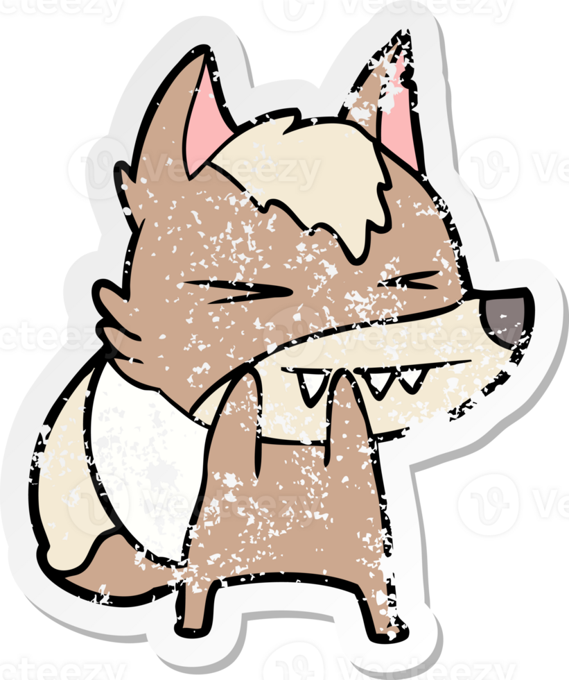 distressed sticker of a angry wolf cartoon png