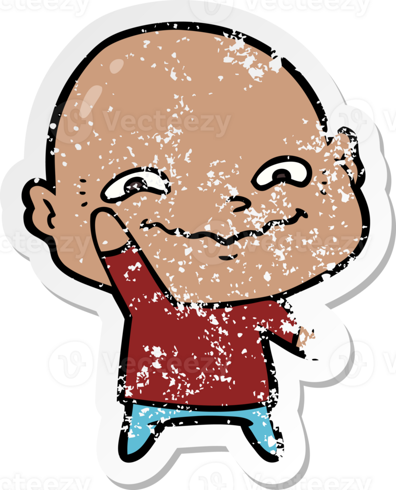 distressed sticker of a cartoon creepy guy png