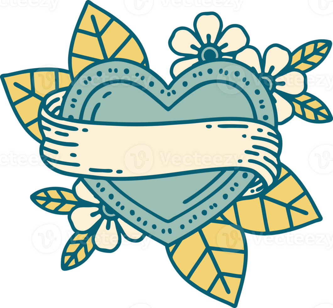 iconic tattoo style image of a heart and banner png