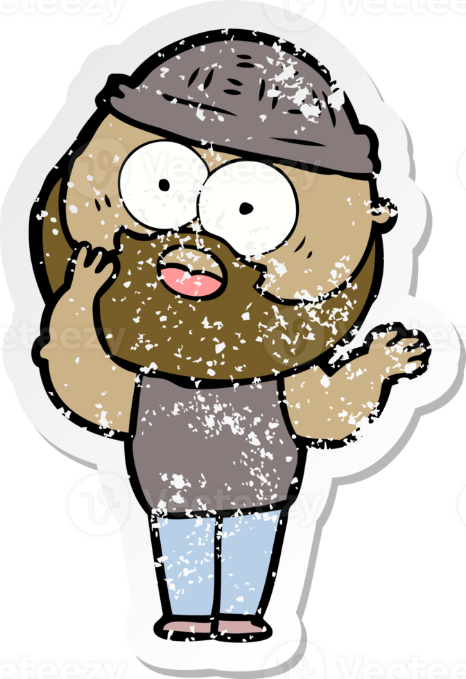 distressed sticker of a cartoon bearded man png
