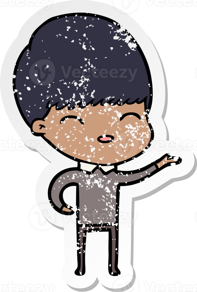 distressed sticker of a happy cartoon boy png