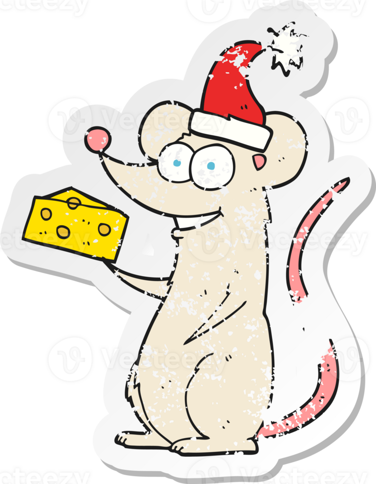retro distressed sticker of a cartoon christmas mouse png
