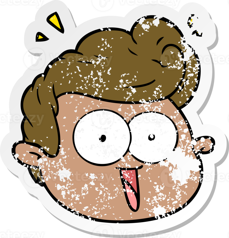 distressed sticker of a cartoon male face surprised png