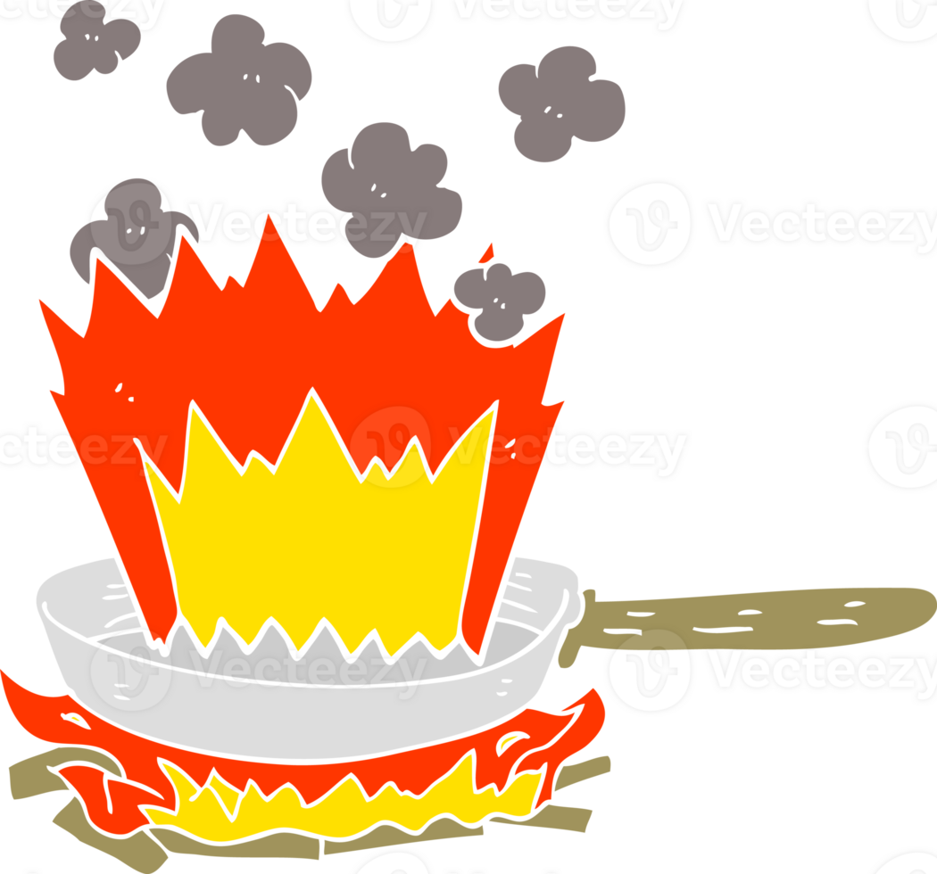 flat color illustration of frying pan on fire png