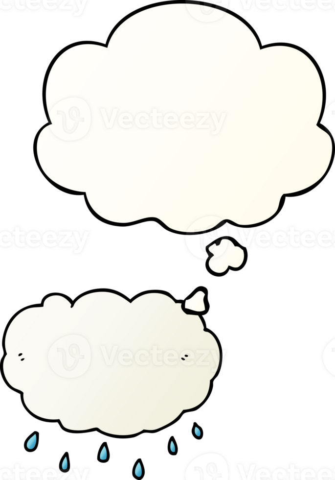 cartoon rain cloud with thought bubble in smooth gradient style png