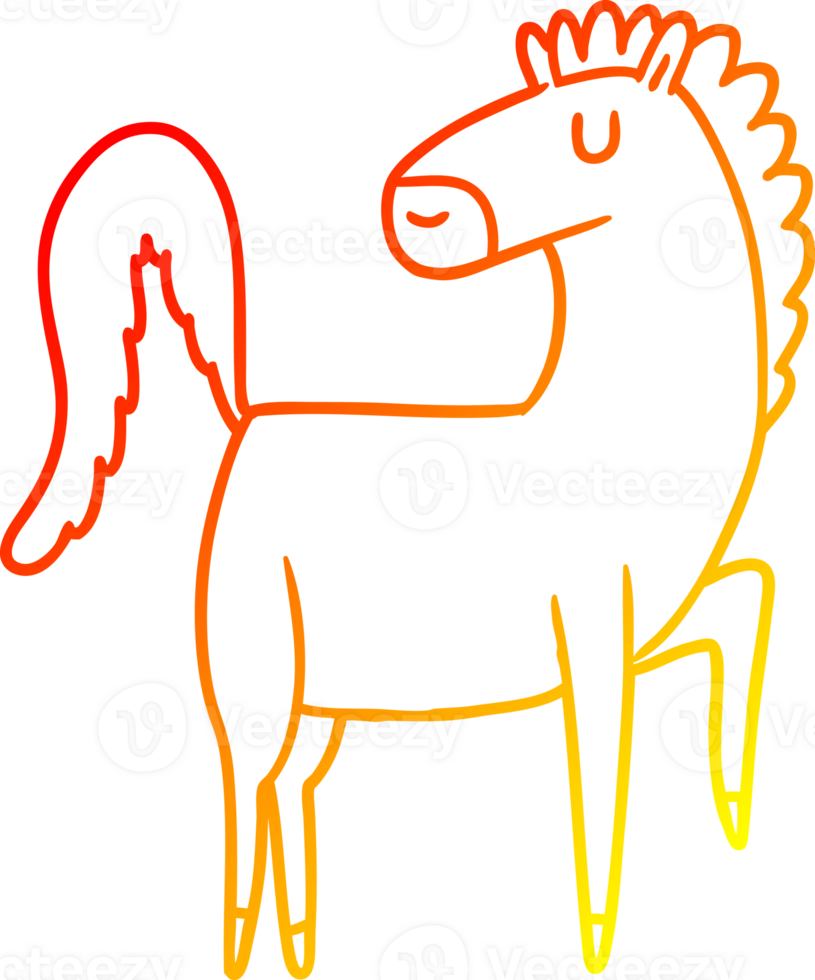 warm gradient line drawing of a happy cartoon horse png
