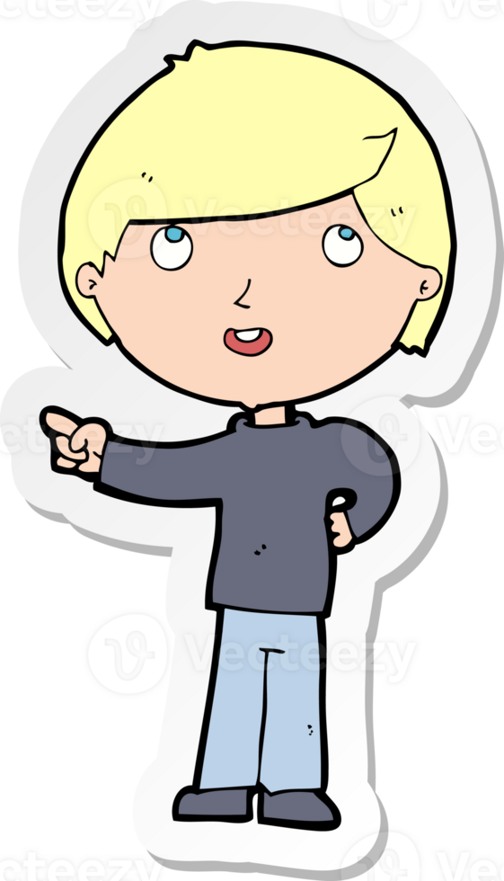 sticker of a cartoon boy pointing png