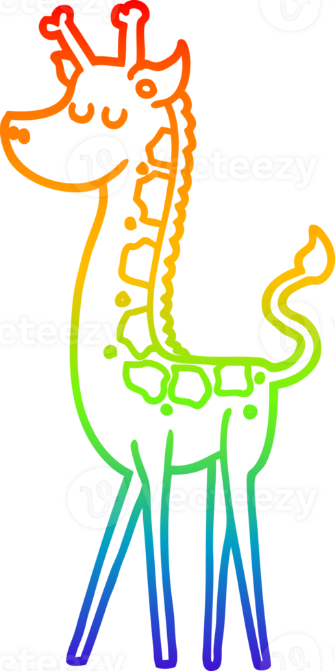 rainbow gradient line drawing of a cartoon giraffe png