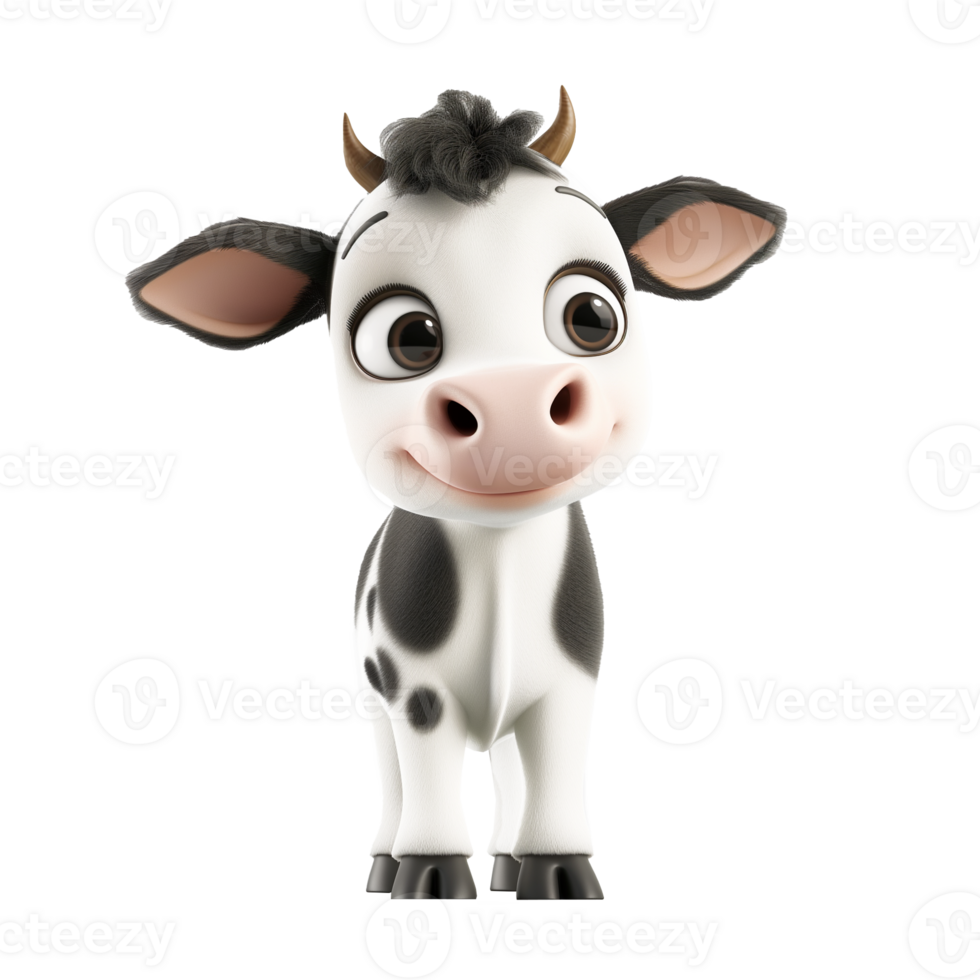 Adorable cartoon baby cow with big eyes isolated on a transparent background, ideal for childrens themes or dairy industry promotions png