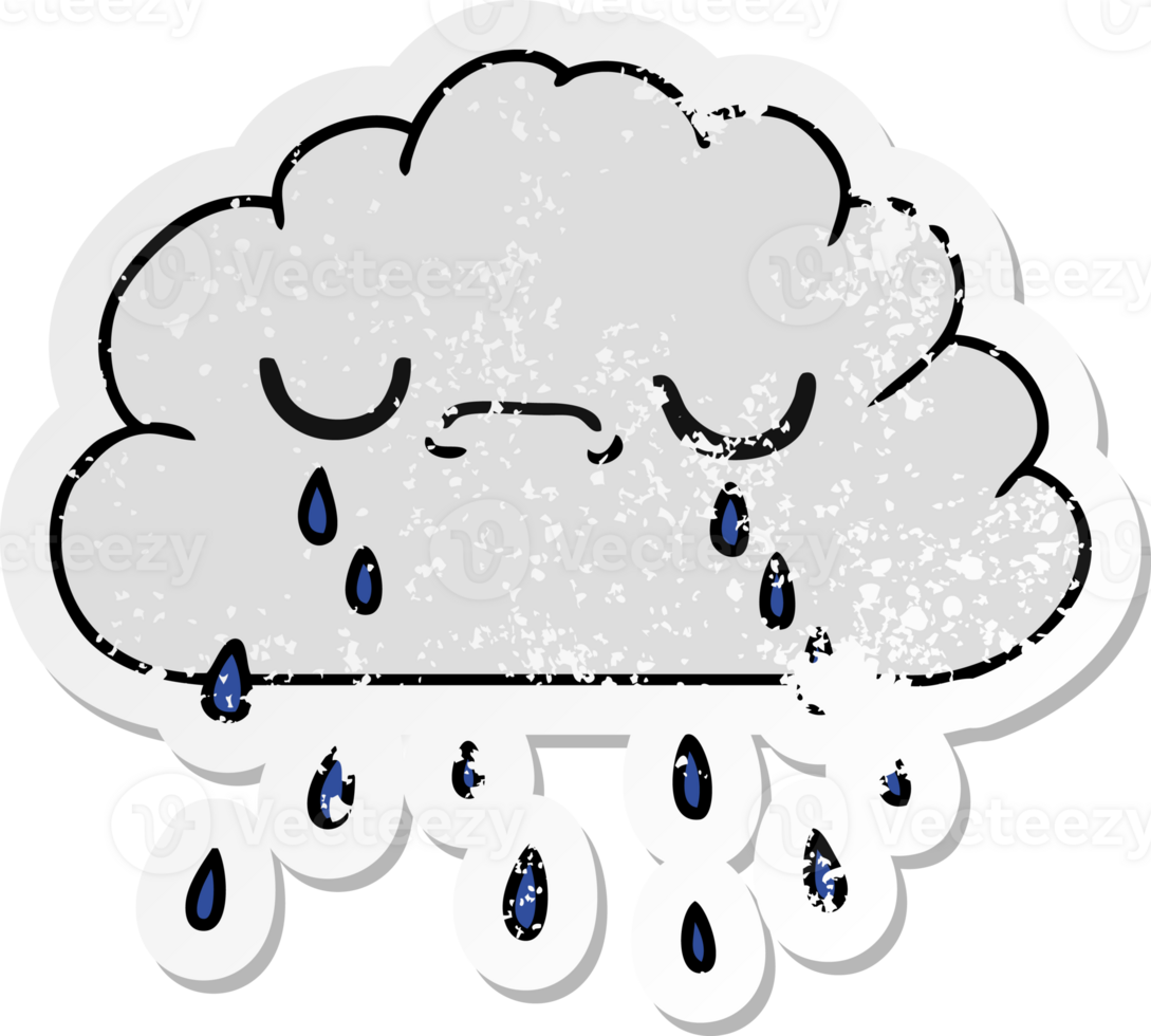 hand drawn distressed sticker cartoon of cute crying cloud png