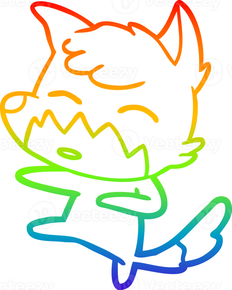rainbow gradient line drawing of a cartoon fox png