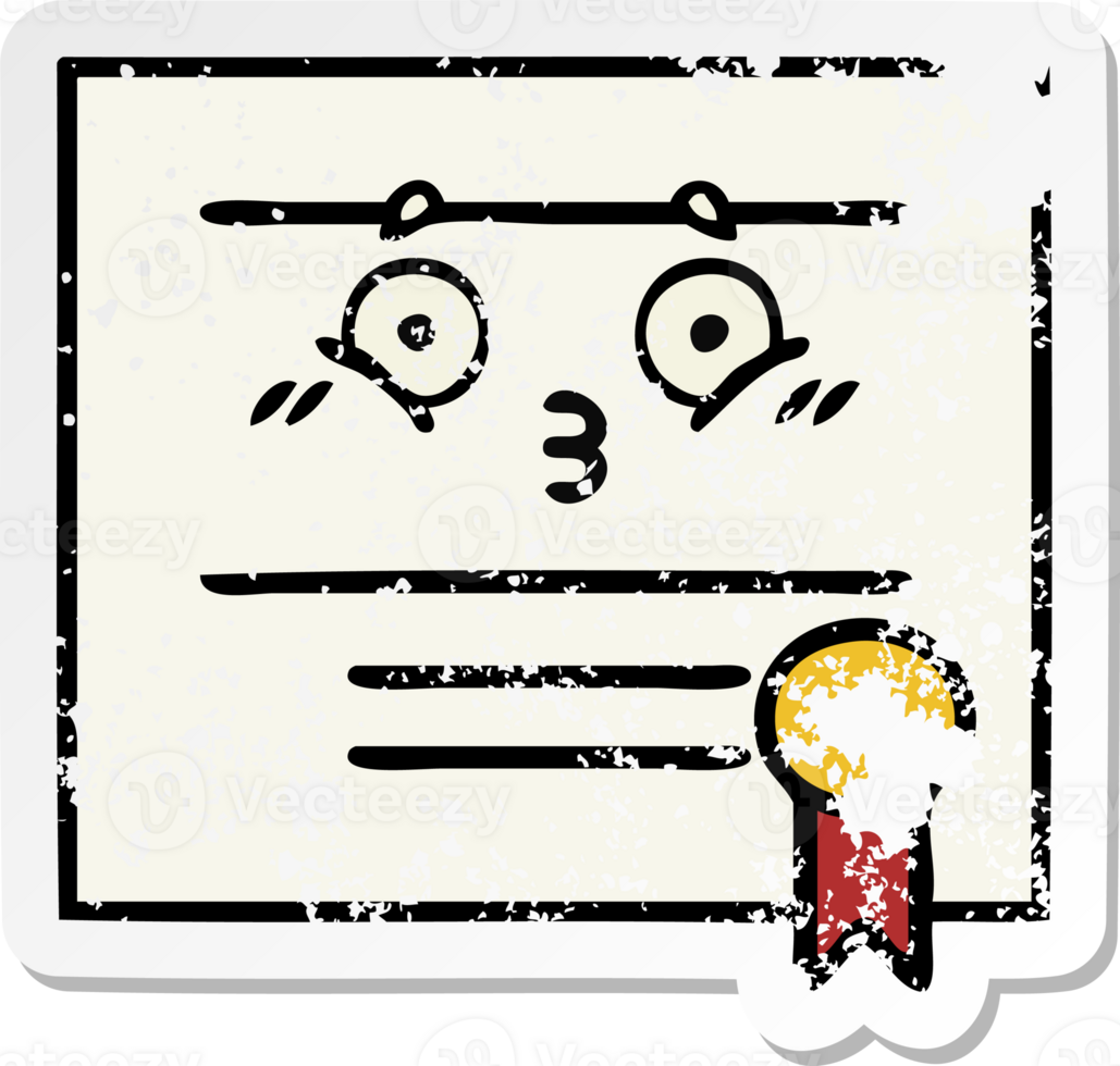 distressed sticker of a cute cartoon graduation diploma png