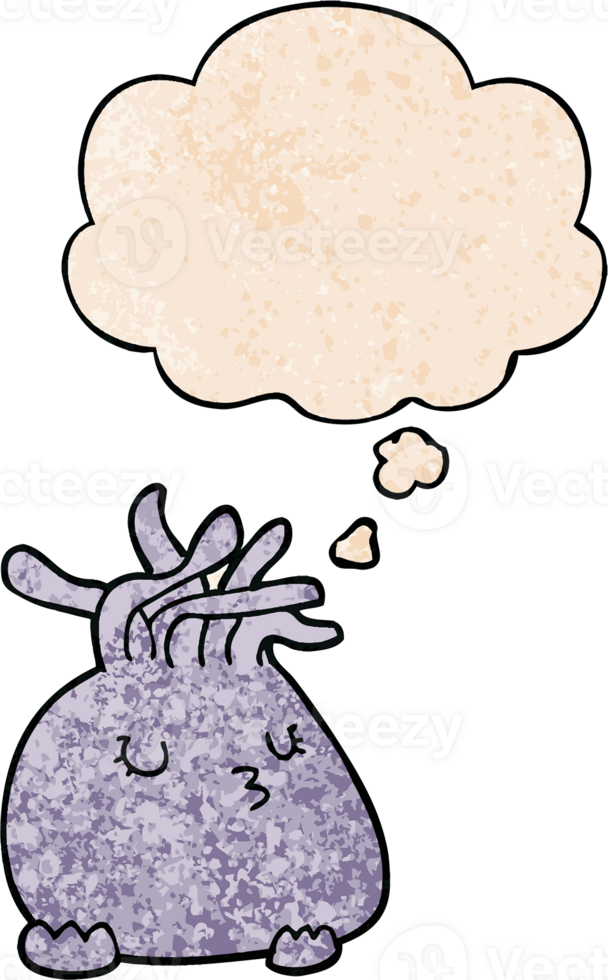 cartoon sea anemone with thought bubble in grunge texture style png