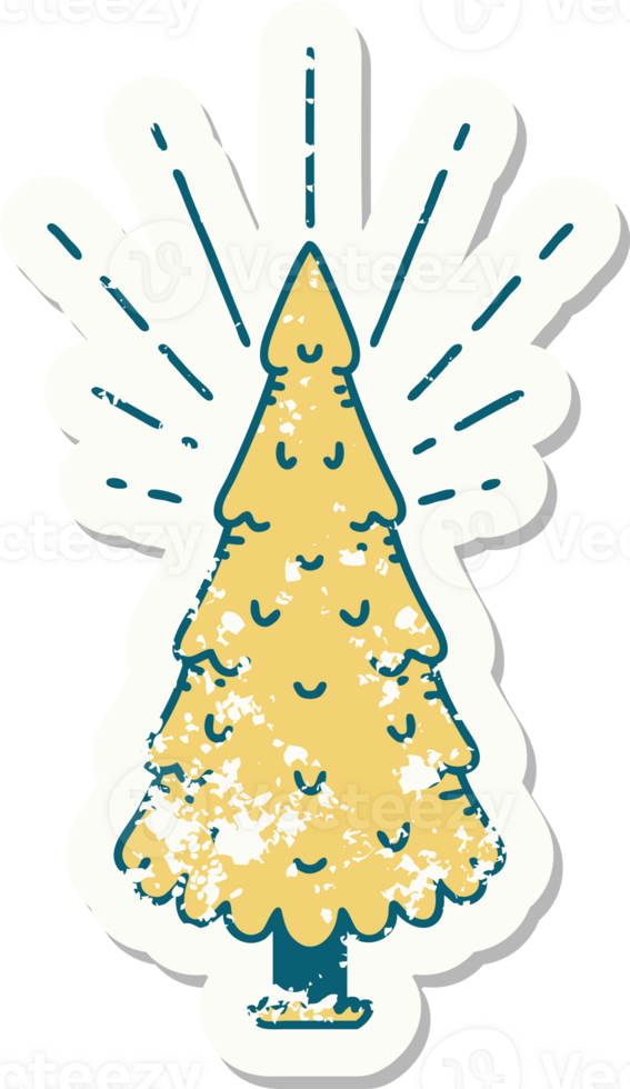 worn old sticker of a tattoo style pine tree png