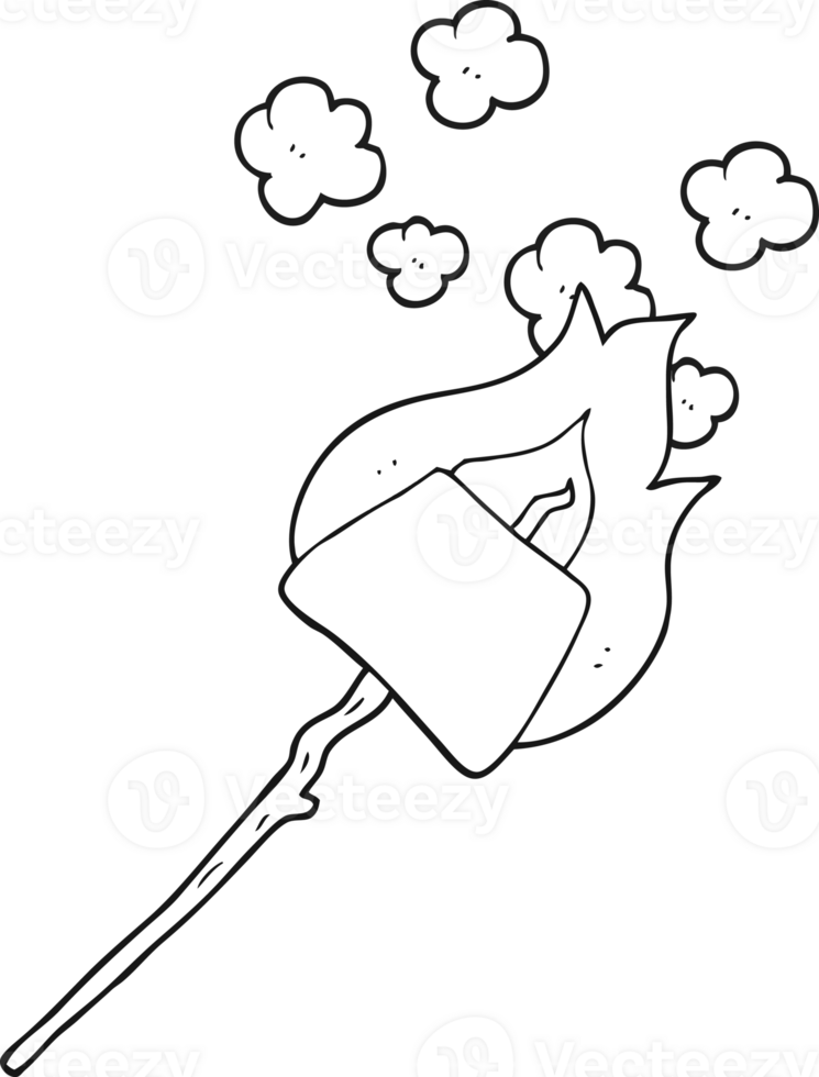 hand drawn black and white cartoon marshmallow on stick png