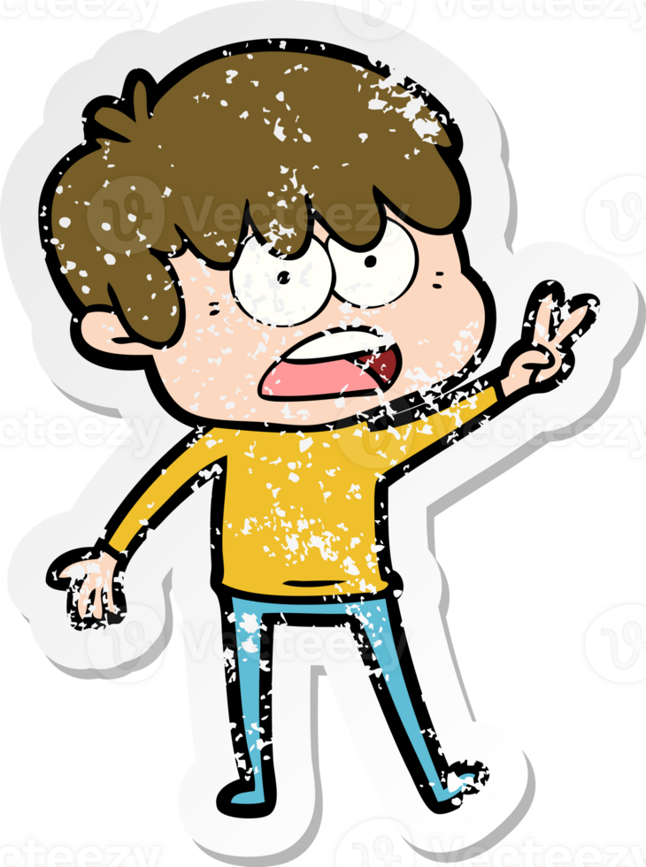 distressed sticker of a worried cartoon boy png