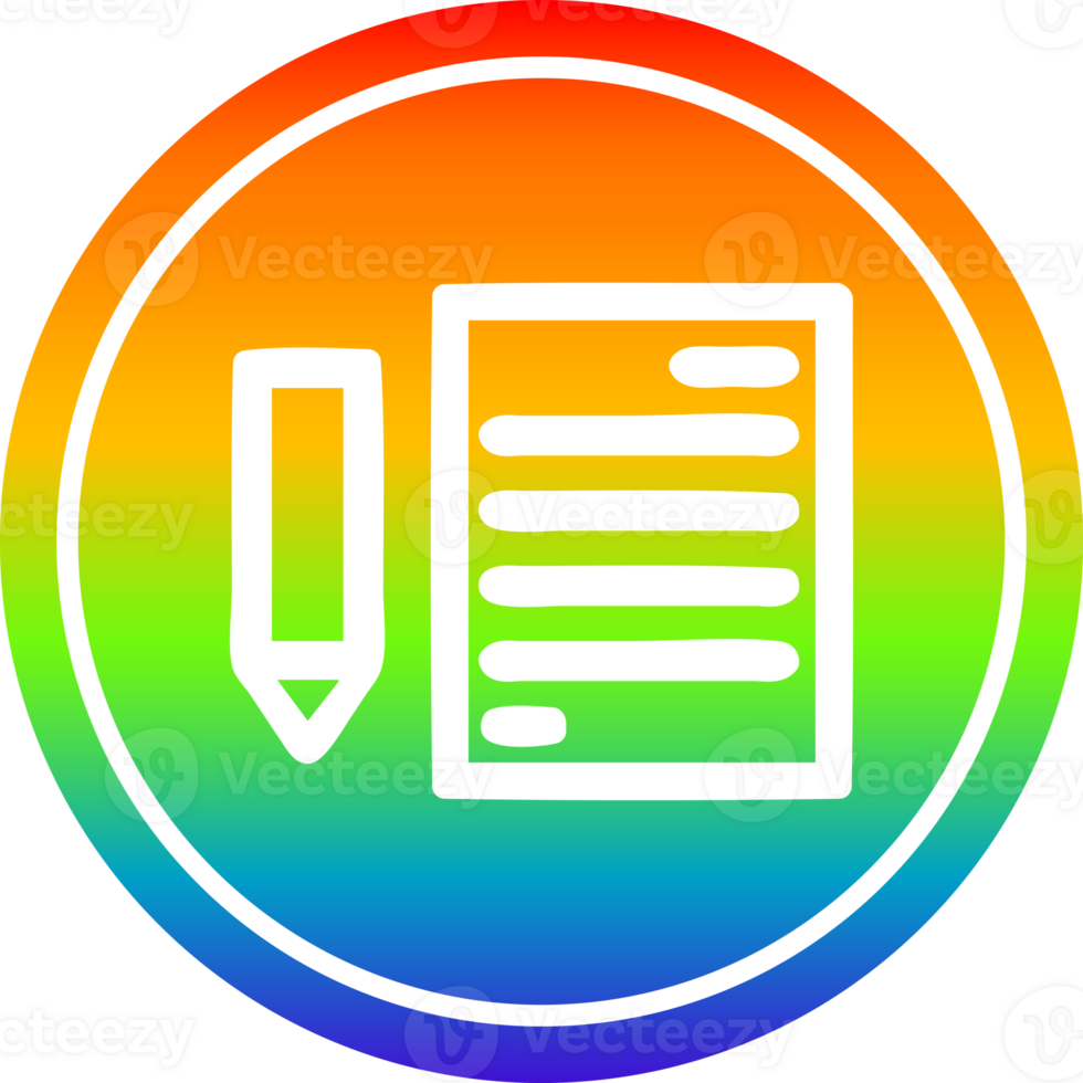 document and pencil circular icon with rainbow gradient finish png