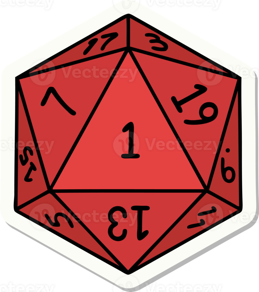 sticker of a natural 1 D20 dice roll png