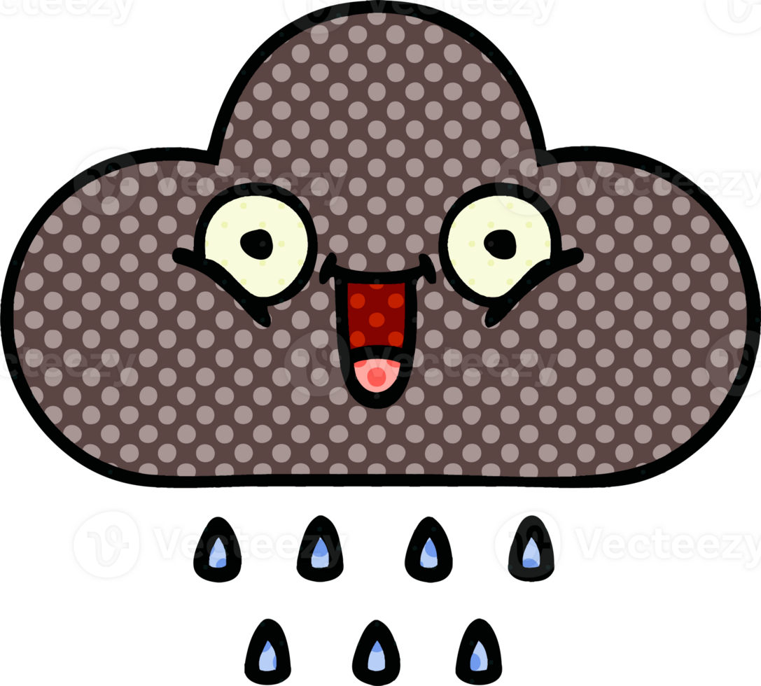 comic book style cartoon of a storm rain cloud png
