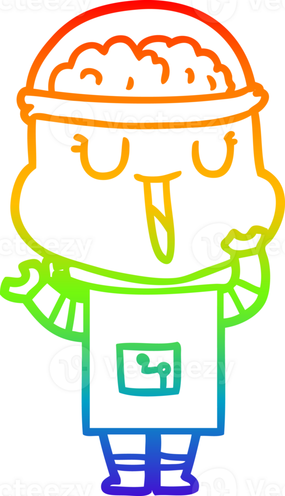 rainbow gradient line drawing of a happy cartoon robot png