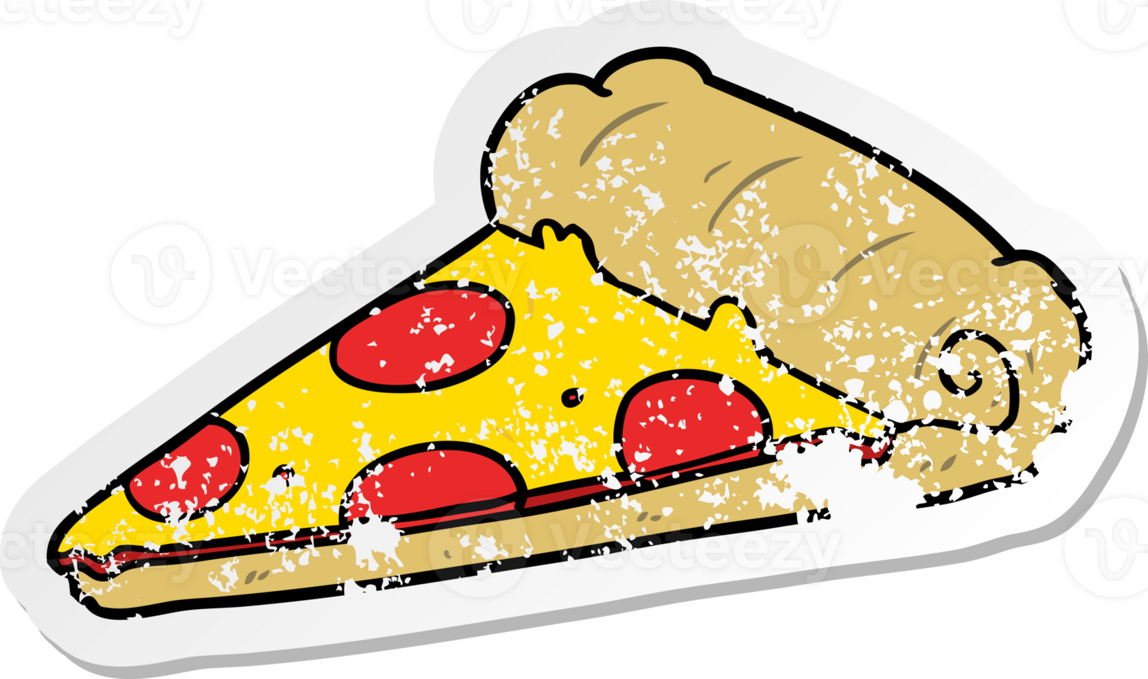 distressed sticker of a cartoon pizza slice png