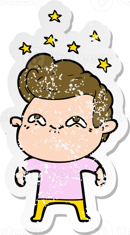 distressed sticker of a cartoon excited man png