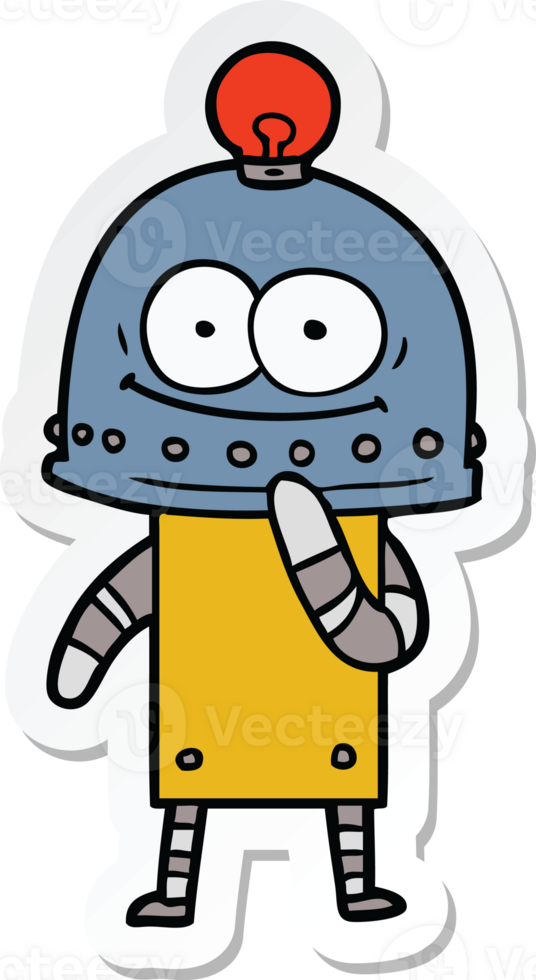 sticker of a happy carton robot with light bulb png
